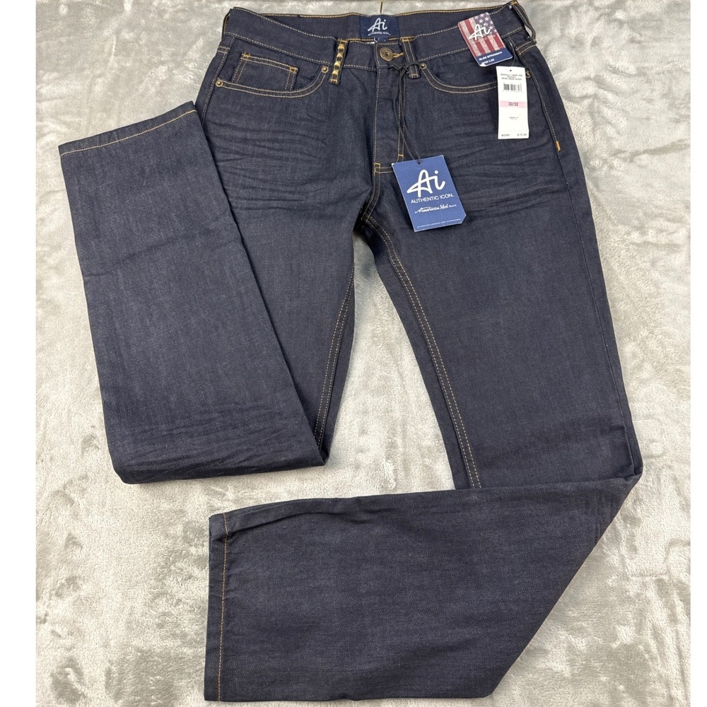 Authentic Icon Mens Slim Straight Jeans 32x32 Indigo Resin Rinse Dark Wash NWT